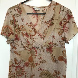 Women's Floral Paisley Blouse Brown Tan PXL